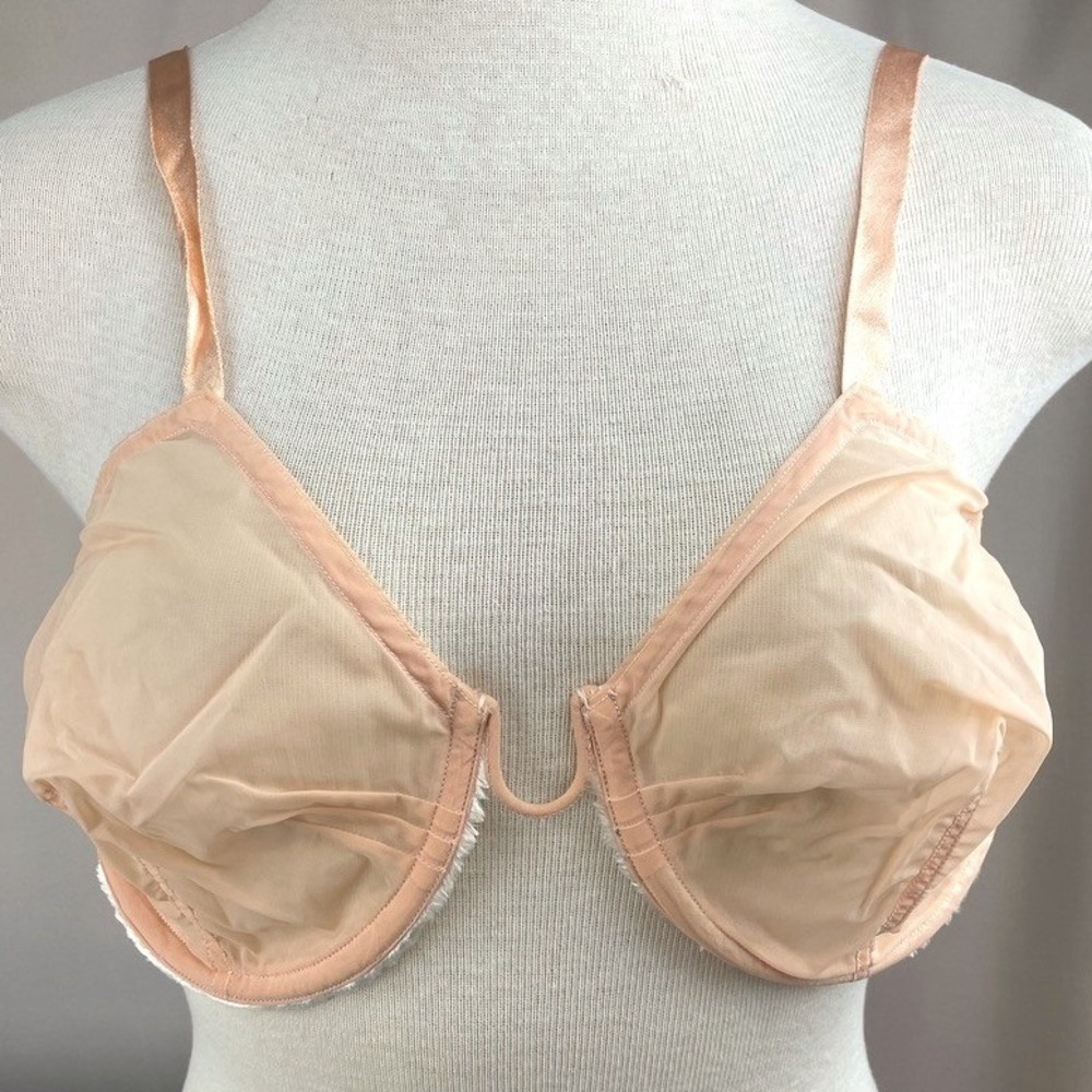 Vintage 50s ELLE Peach Monowire Bra (32) French Lingerie Rockabilly Coquette‎